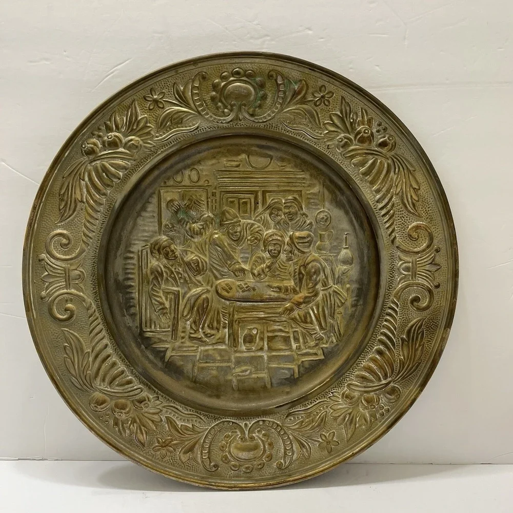 Vintage Embossed Solid Brass Wall Hanging Plate 17